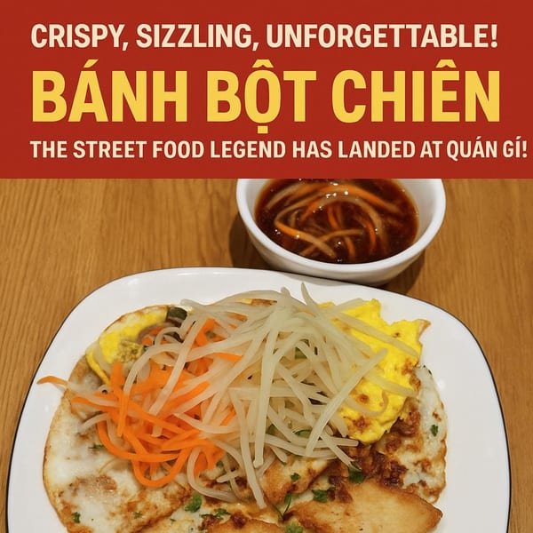 Vietnamese Bánh Bột Chiên, a crispy fried rice flour cake with egg, shredded papaya, and carrots, served with a dipping sauce.